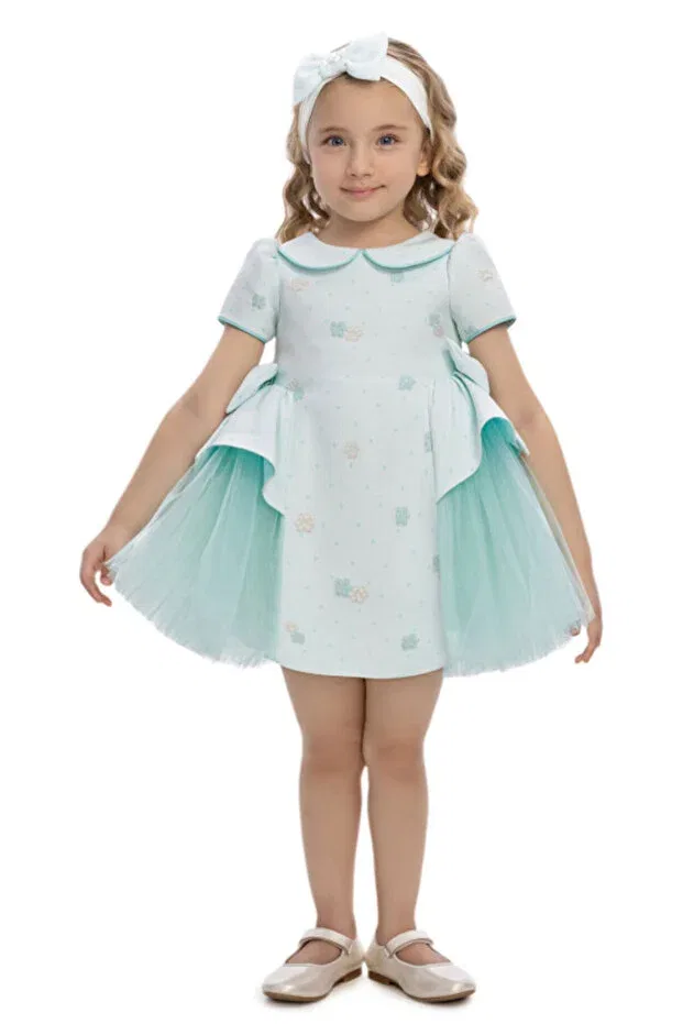 Детское платье для девочек с коротким рукавом Mint baby dress with side tulle bows 6-24 months 36168pr Pamina, Mint Green — фото 3