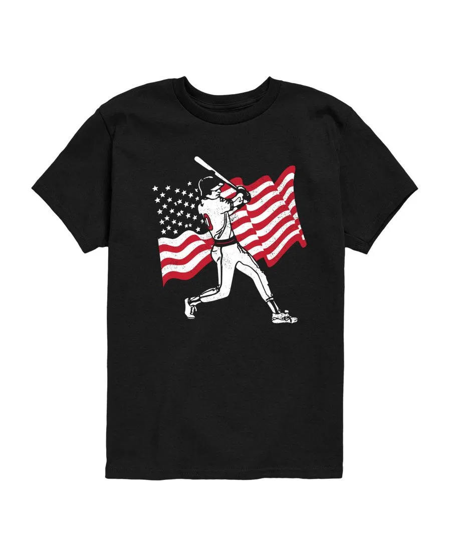 Детская футболка с принтом Baseball Player American Flag, с коротким рукавом Instant Message, Black