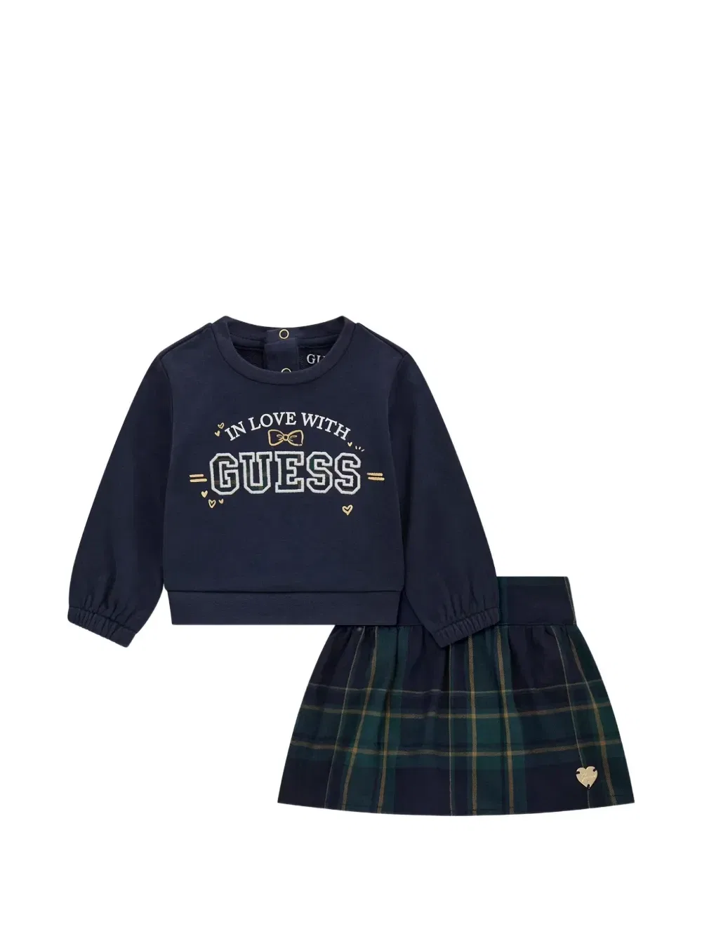 Свитер с логотипом и юбка в клетку Guess Kids, синий