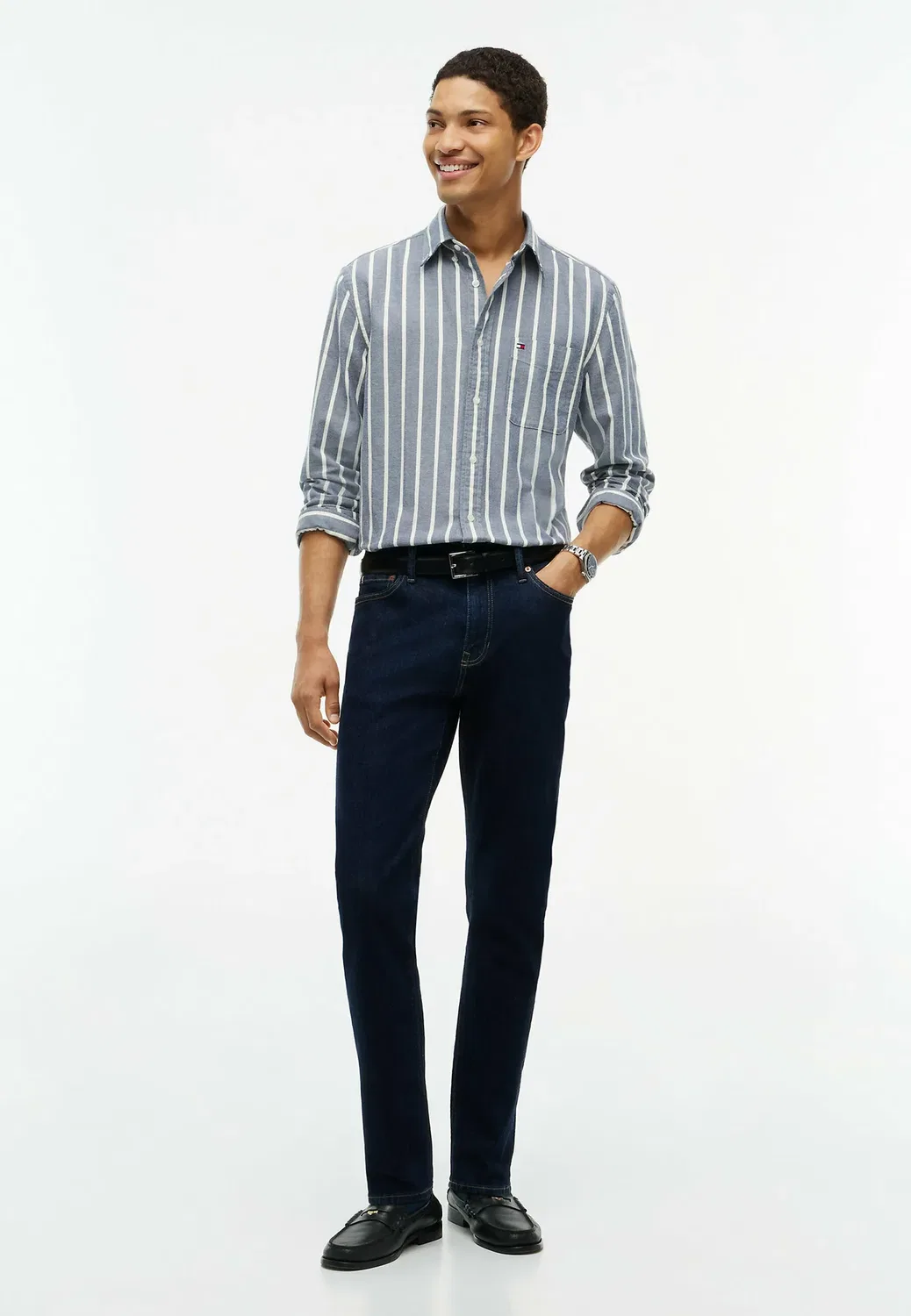 Рубашка из флиса в полоску, прямого кроя Tommy Hilfiger, Carbon Navy Stripe — фото 2
