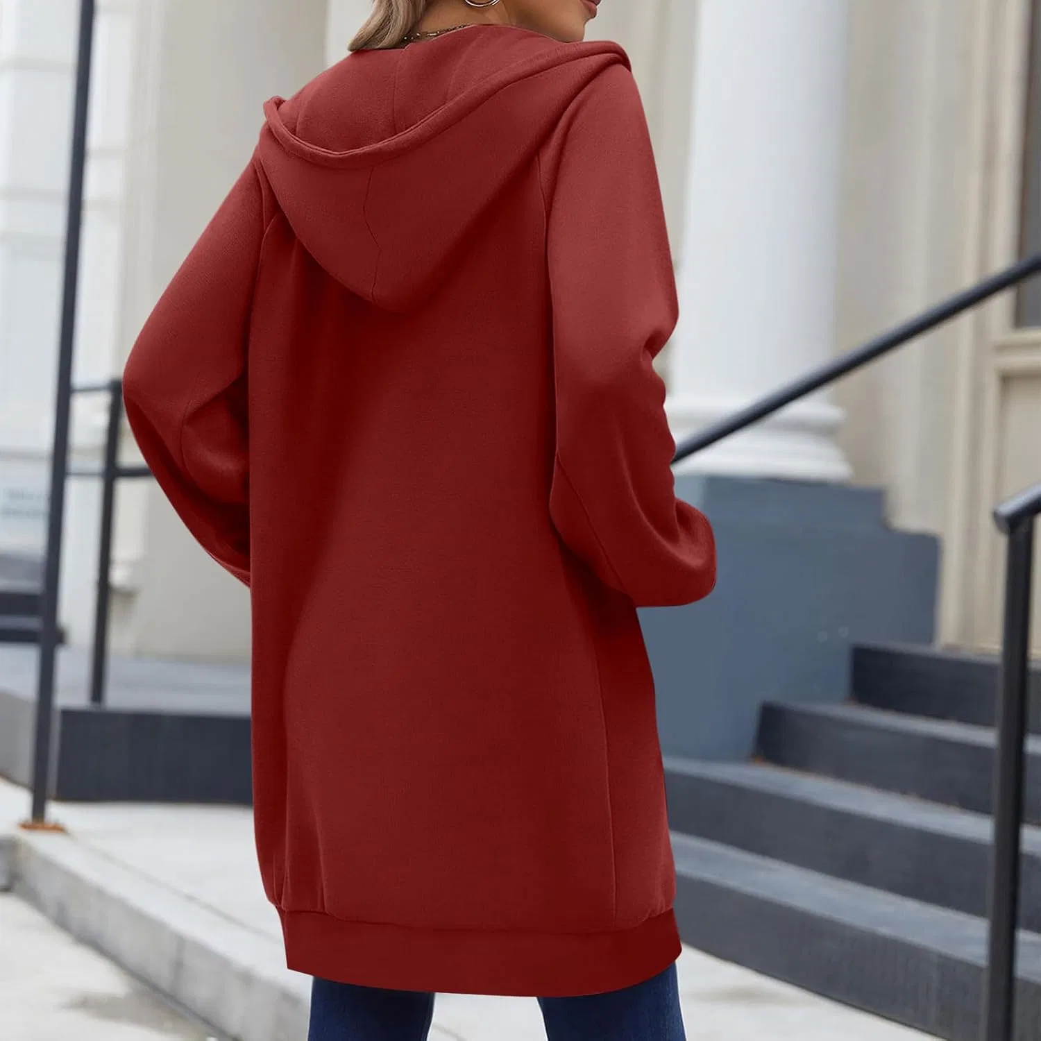 Женское удлинённое худи с двойной молнией, модель Double Zip, Red#1 — фото 3