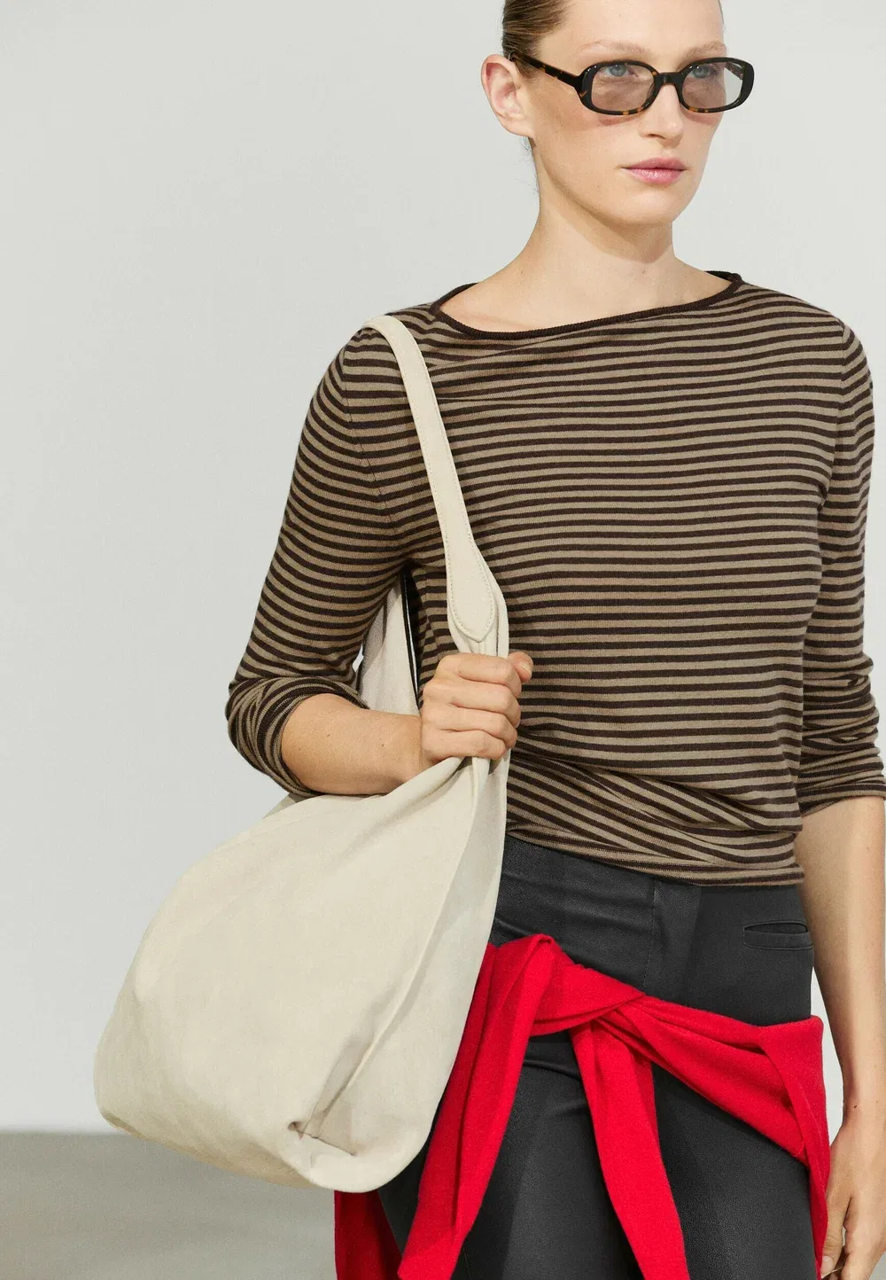 Полосатый вязаный свитер из шерстяной смеси Massimo Dutti, Beige — фото 4