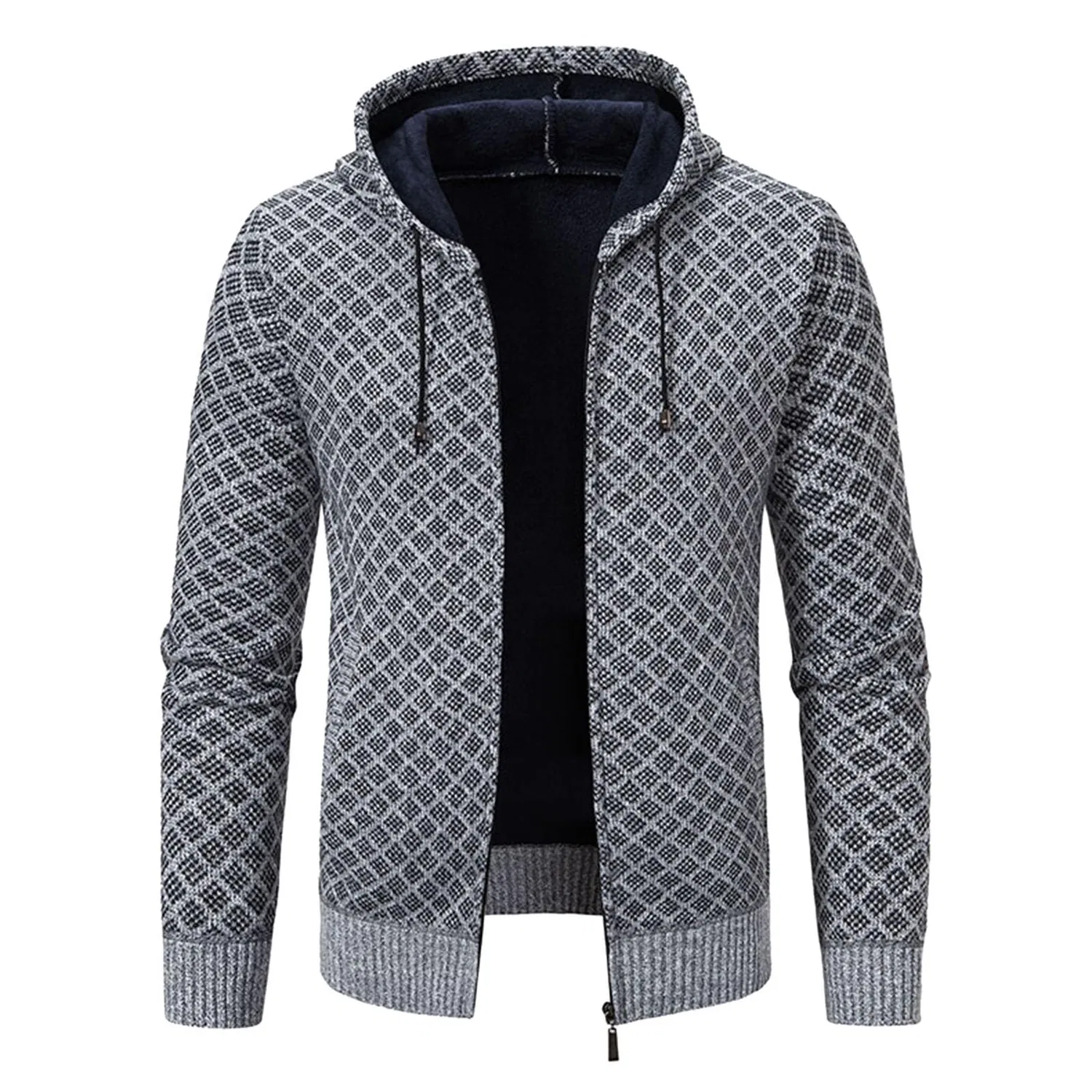 Мужское вязаное пальто с капюшоном, G-light Grey