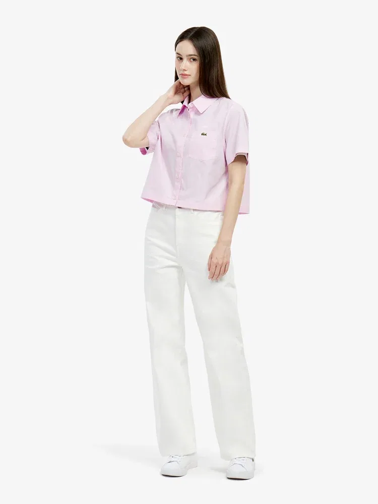 Рубашка LACOSTE JP Cotton Linen, с коротким рукавом, розовая — фото 4