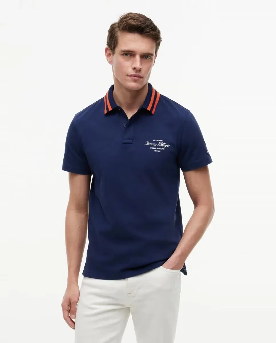 Мужское поло с контрастным воротником Tommy Hilfiger, Azul Marino