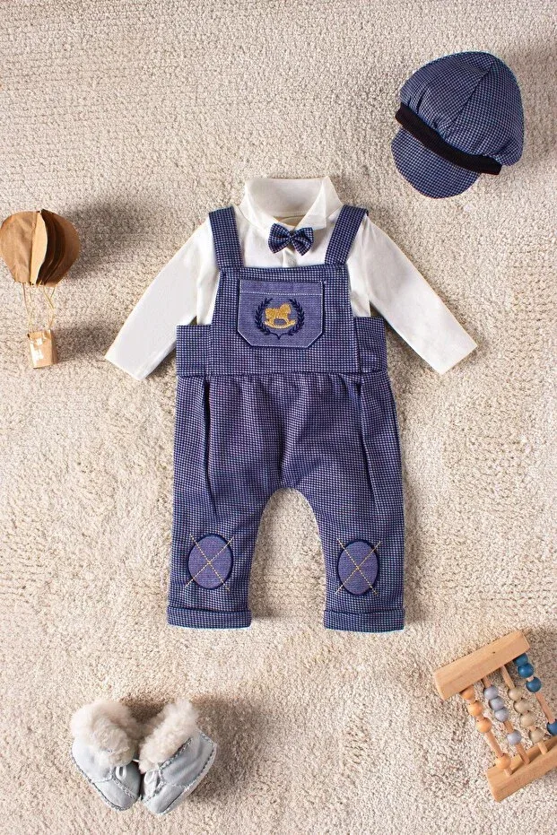 Детский комбинезон с принтом Horse patterned slopet set with cap baby set Mai Perla, Navy Blue — фото 2