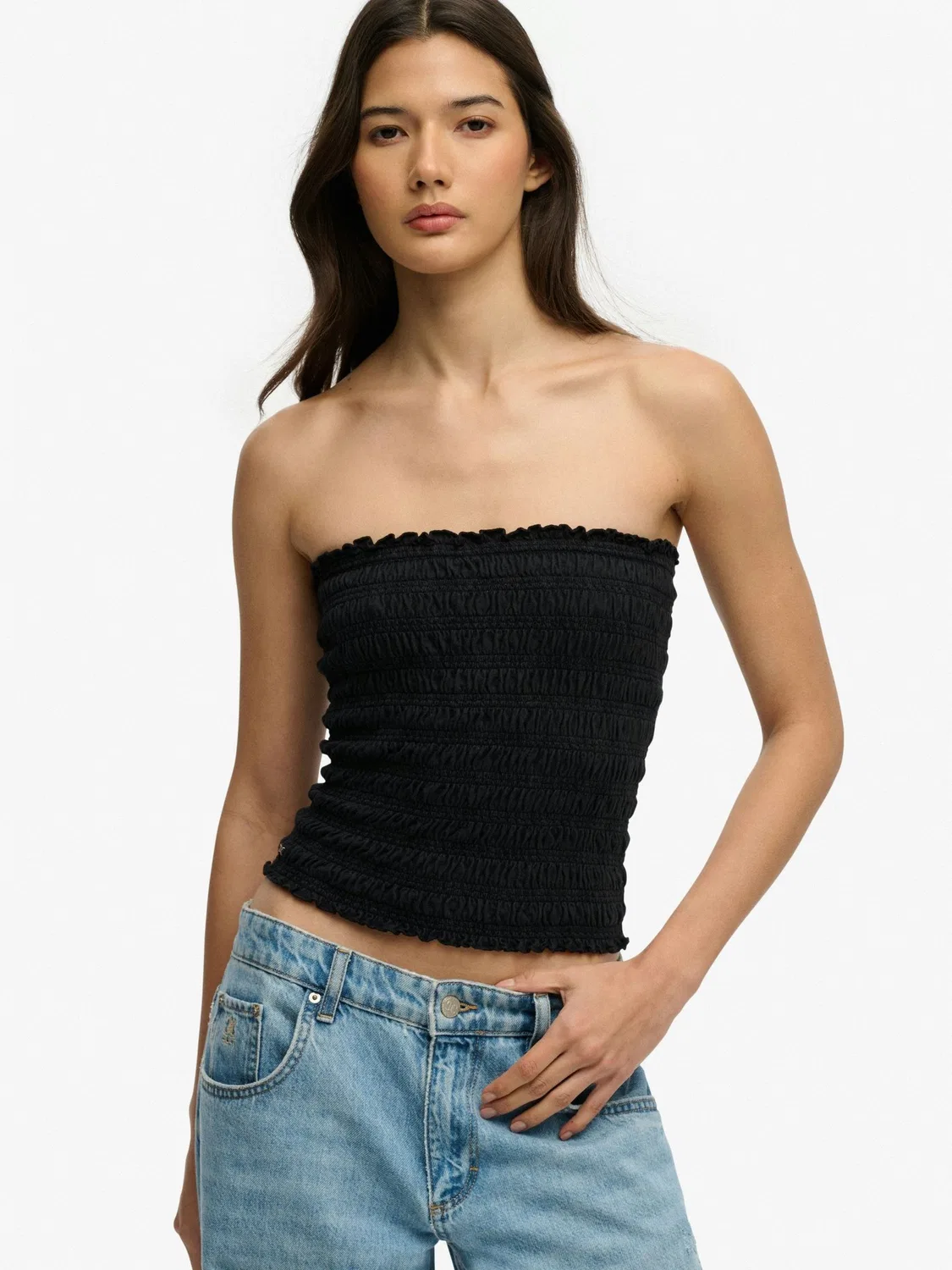 Топ-бандо Superdry Black Smocked Jersey, черный