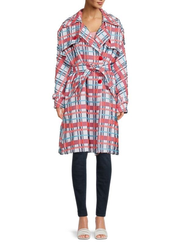 

Тренч в клетку с поясом Stella Jean Pink multi, Серый, Тренч в клетку с поясом Stella Jean Pink multi