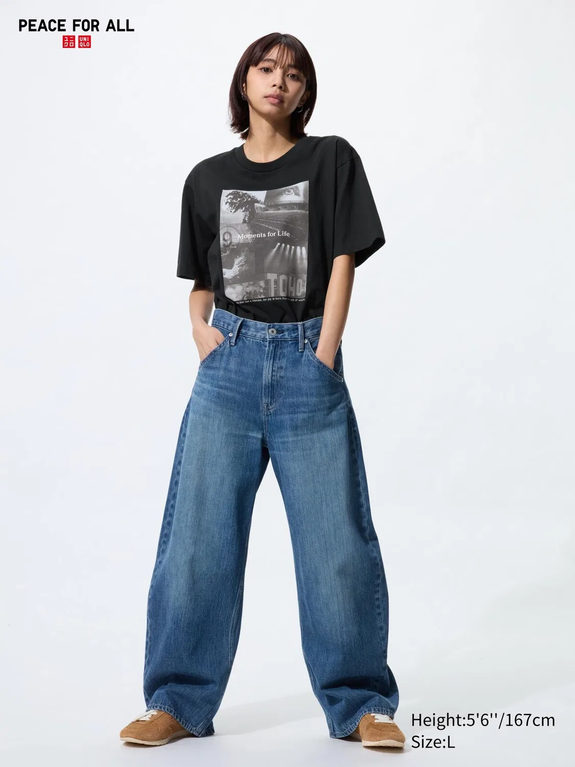 Футболка Uniqlo Мир всем (Toho), с коротким рукавом и графическим принтом, черный — фото 3