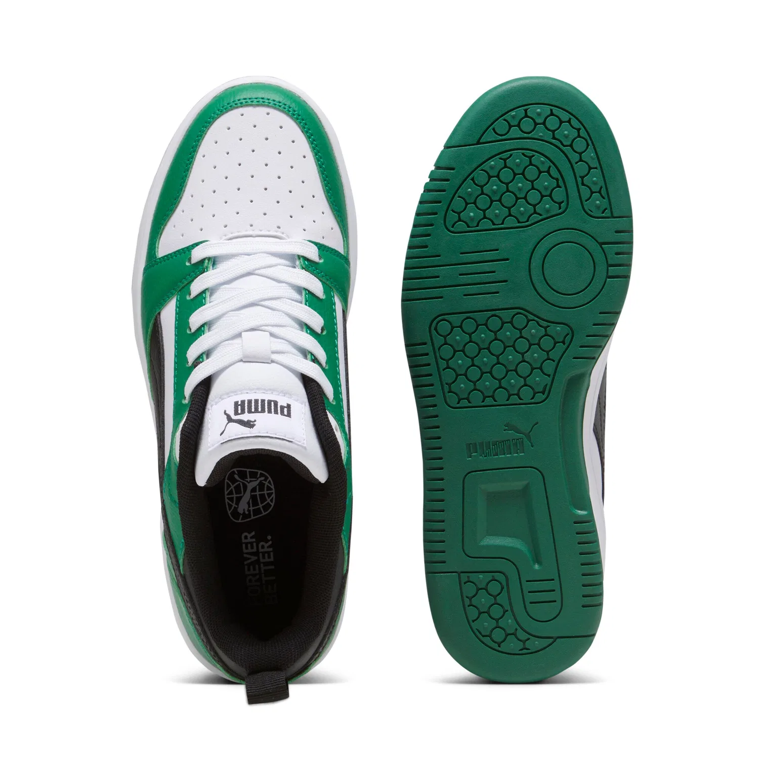 Детские ретро-кроссовки с перфорацией PUMA, White/Black/Green — фото 4