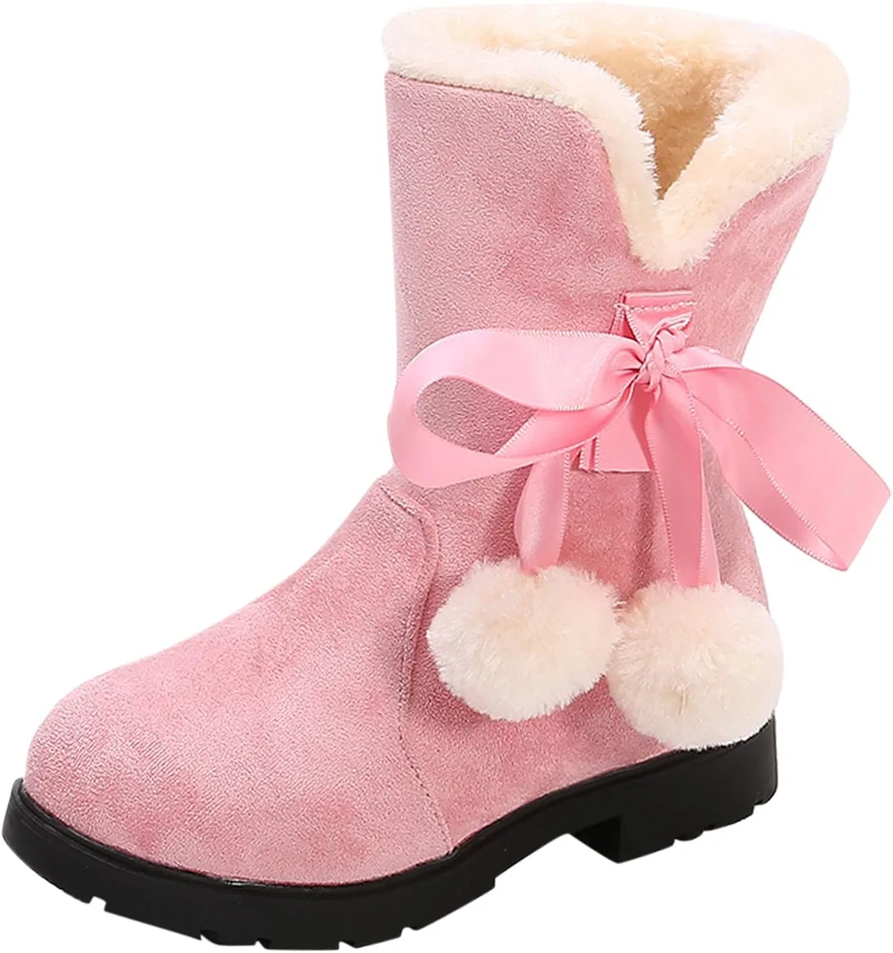 Детские зимние ботинки для девочек с искусственным овчином и бантом, Pink