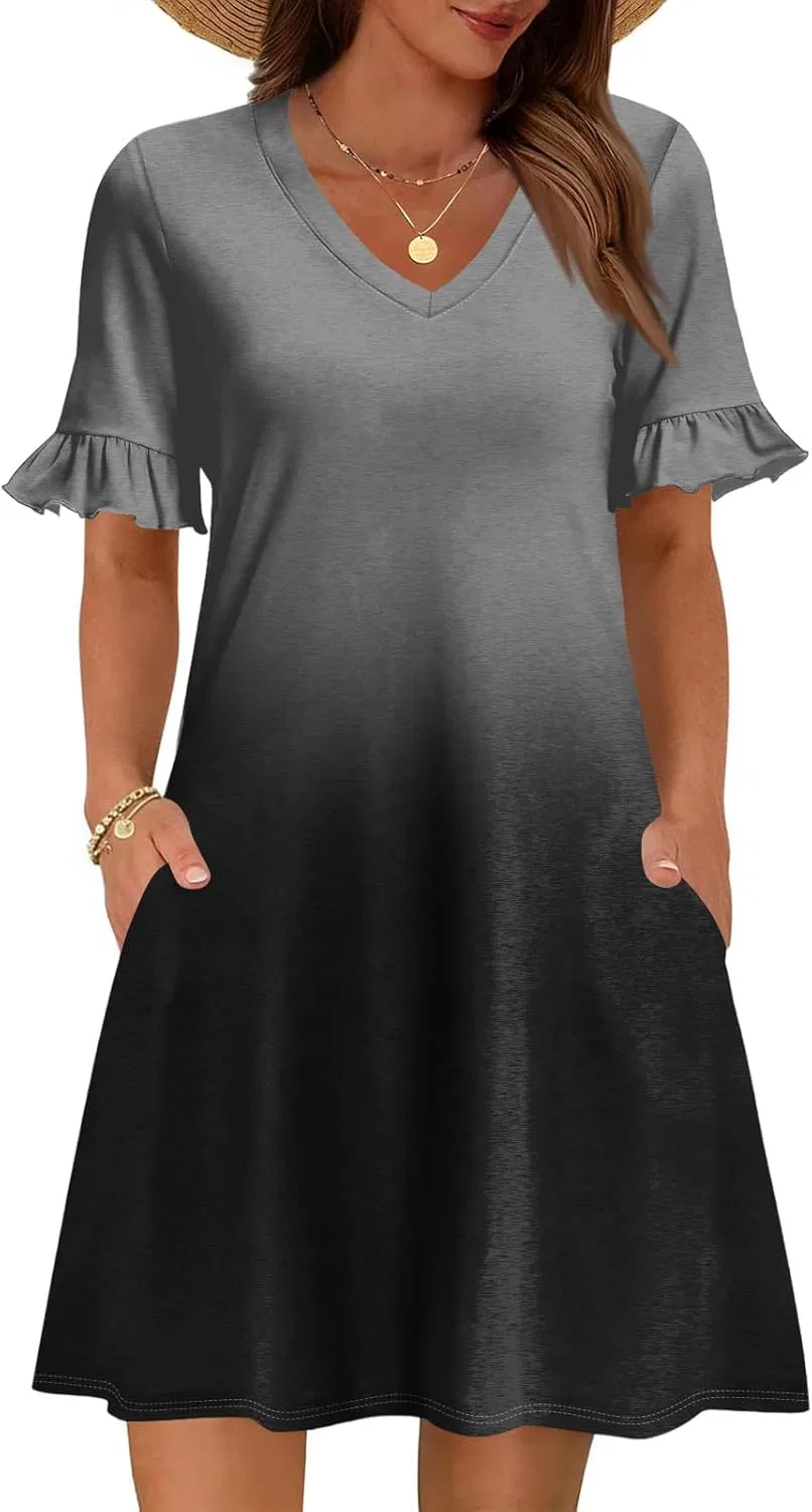 Женское летнее платье А-силуэта с рюшами, 2-dark Gray