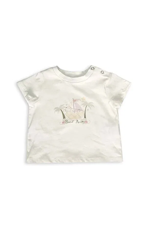 Детская футболка с принтом Organic White Sea Themed Little Boy Tshirt Ozmoz By Mukadder Özden, Ecru — фото 2