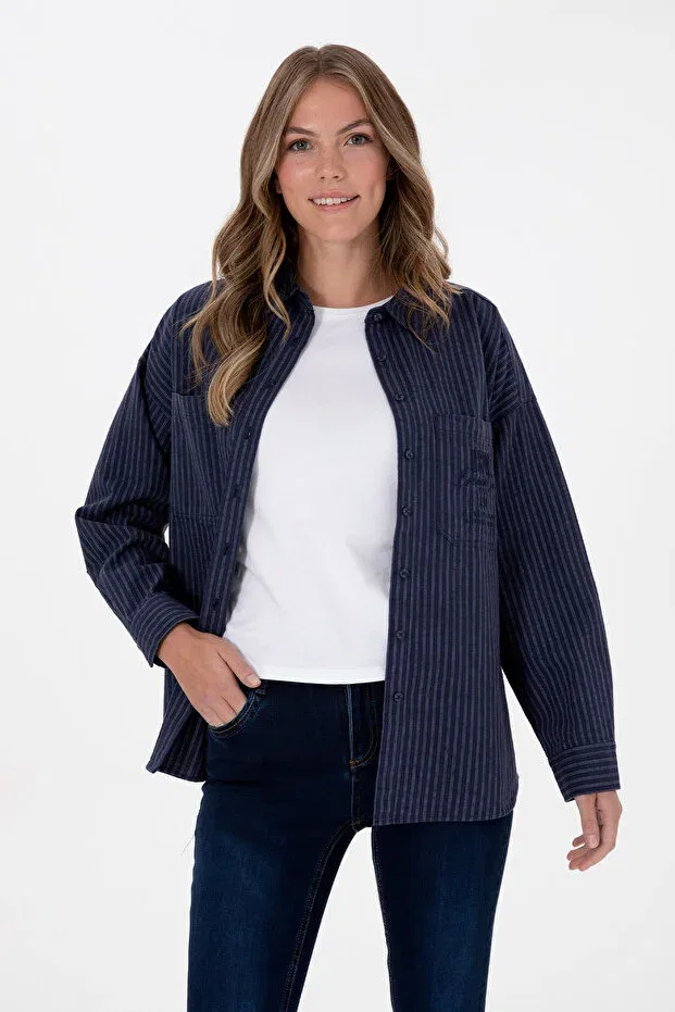 Женская рубашка с длинным рукавом в полоску U.S. Polo Assn., Navy Blue — фото 3