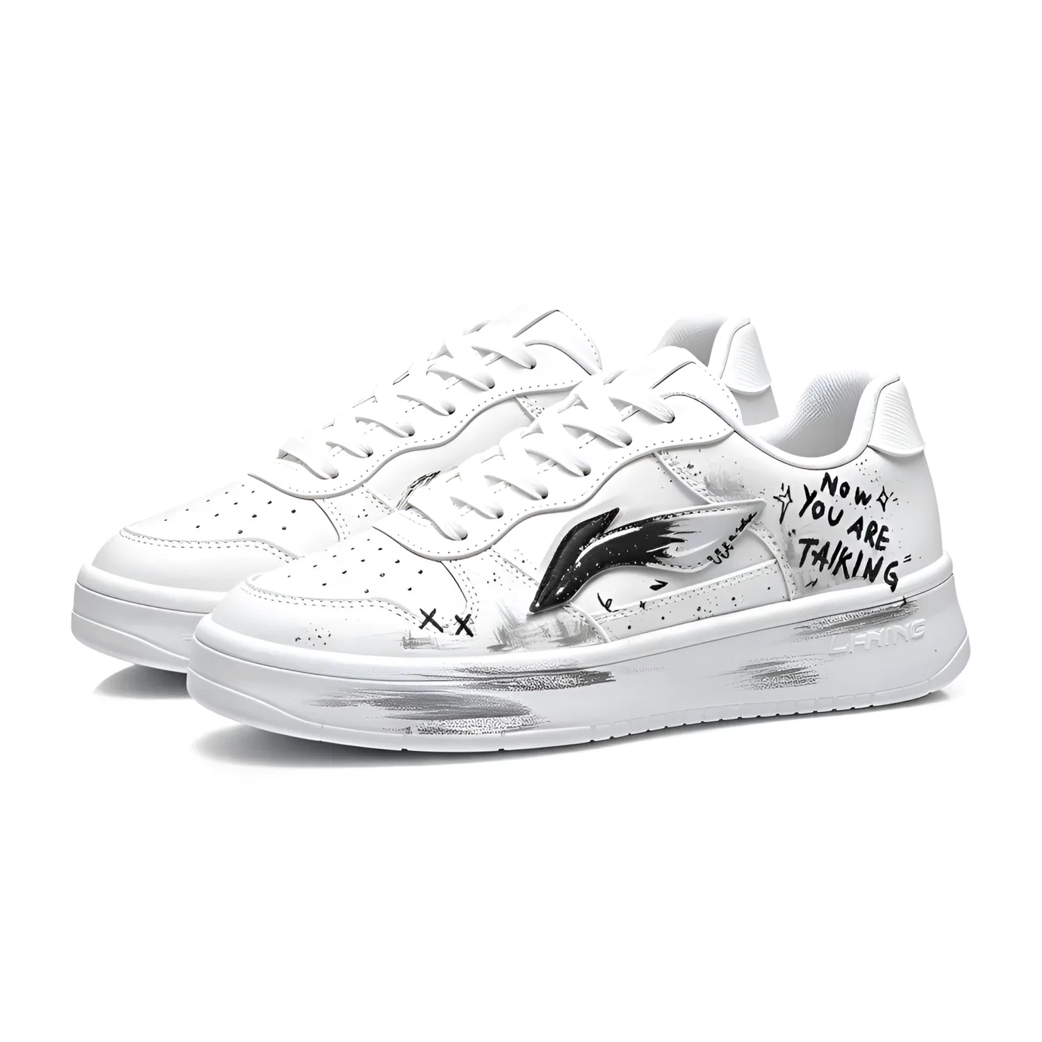 Детские кеды для скейтбординга с принтом Li-Ning Floating Boat, White Black — фото 4