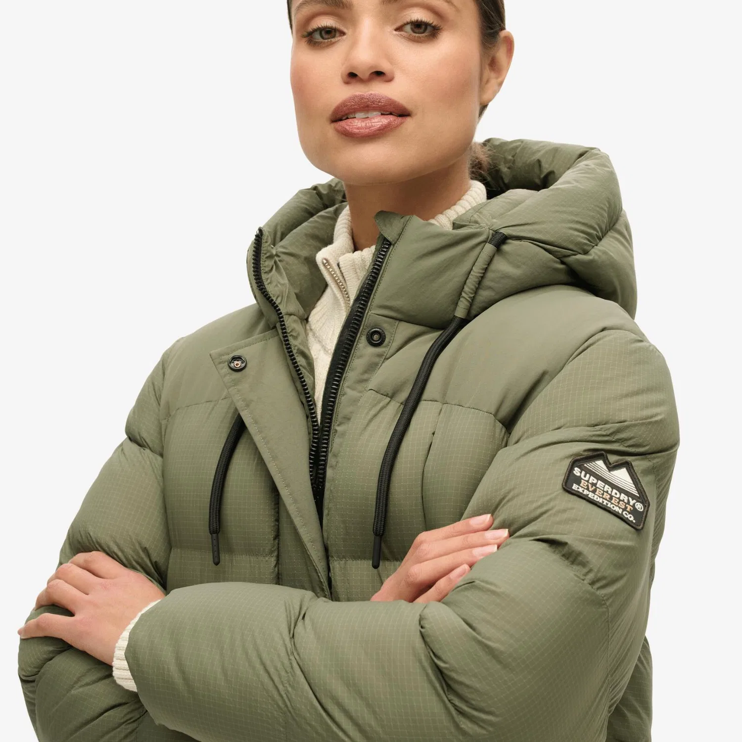 Женская длинная стеганая куртка с принтом Superdry, Green — фото 3