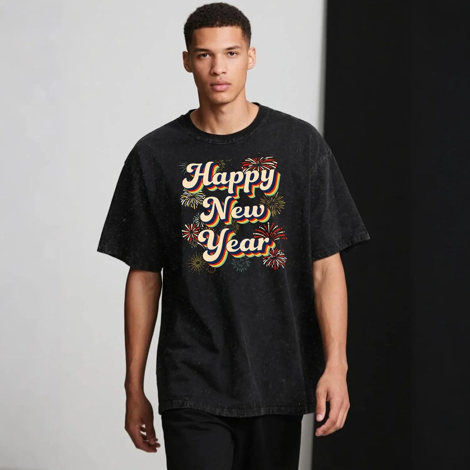 Мужская футболка с принтом Happy New Year 2026 Shirt-004, Wash Black — фото 4