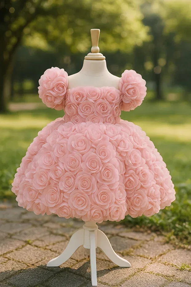 Детское платье для девочек с принтом Special Design Rose Flower Detailed Musgem, Pink