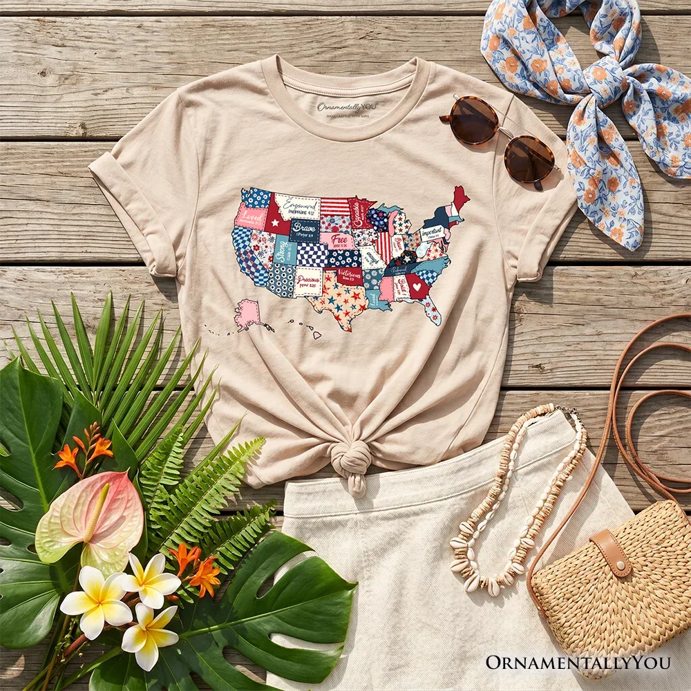 Детская футболка с принтом карты США Quilted USA Map OrnamentallyYou, Sand