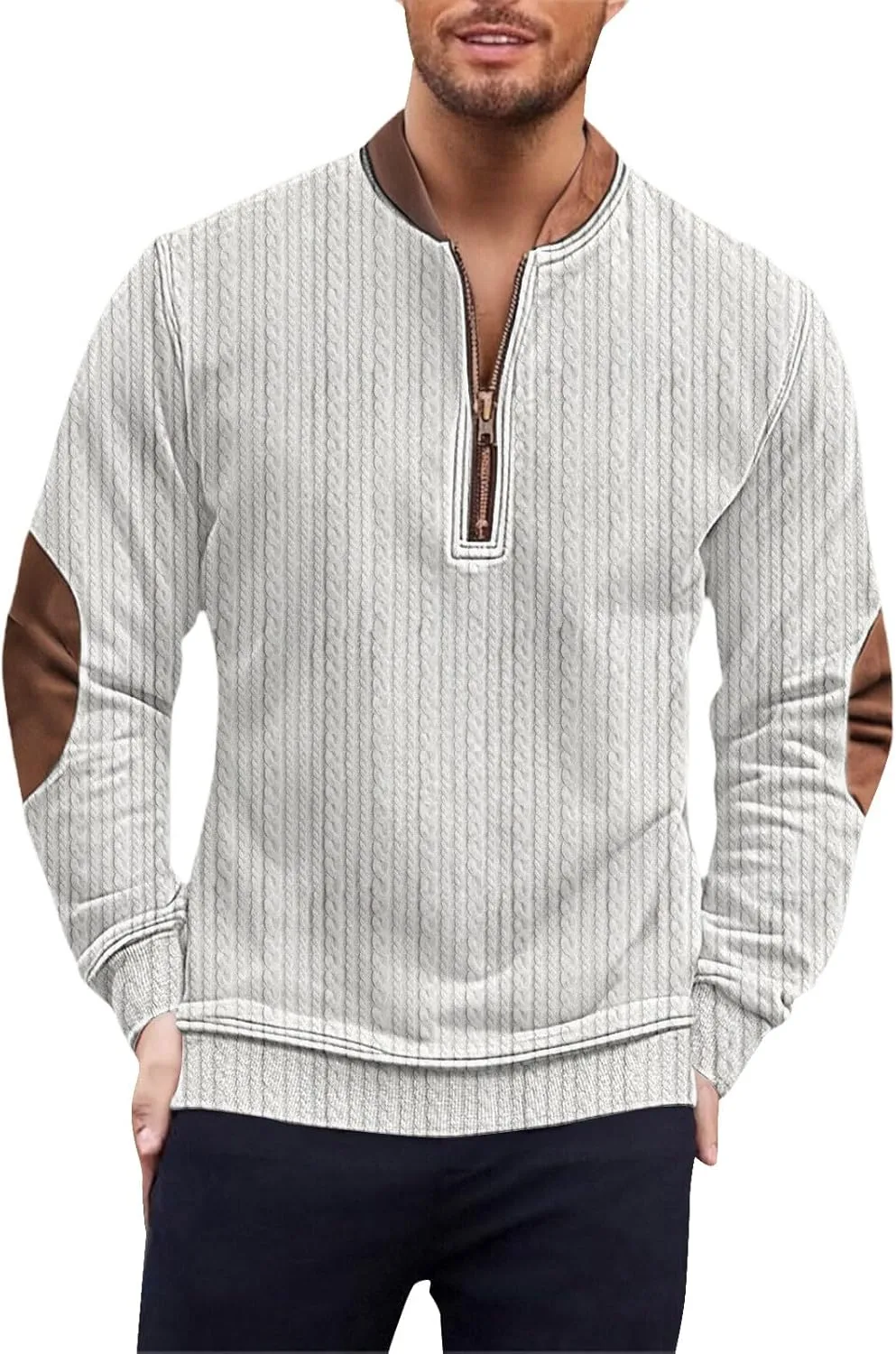 

Мужской свитер с четвертью молнии — вязаный воротник стойкой с текстурой, повседневный слой для холодных дней осени и зимы