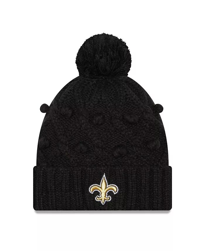 

Женская черная вязаная шапка New Orleans Saints Toasty с манжетами и помпоном New Era