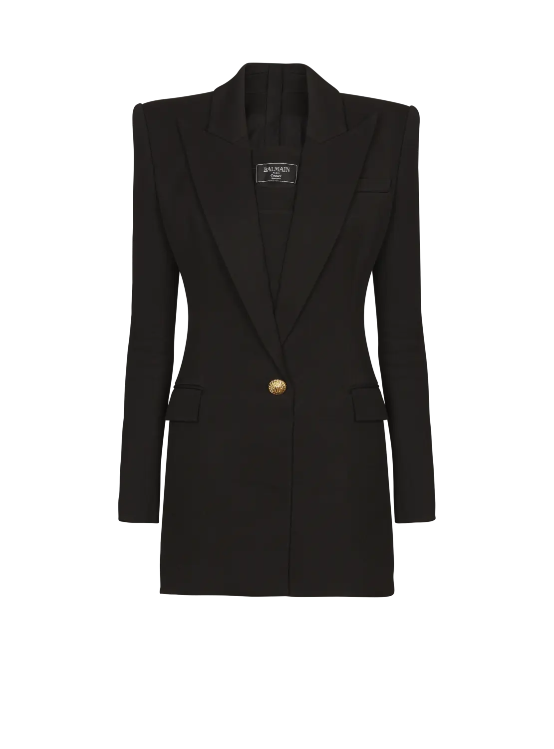 

Приталенное мини-платье с двумя карманами и двойным воротником Balmain, черный