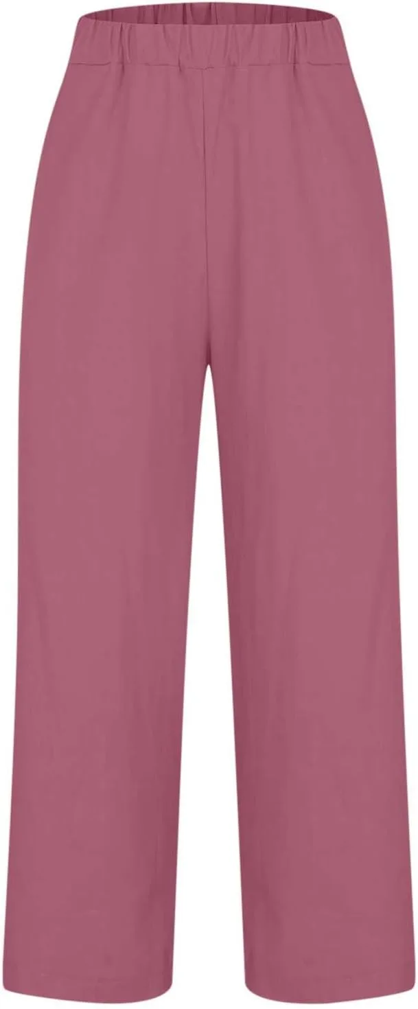 Кроп брюки из льна для женщин Casual Lightweight летние с эластичным поясом Plus Size — фото 3