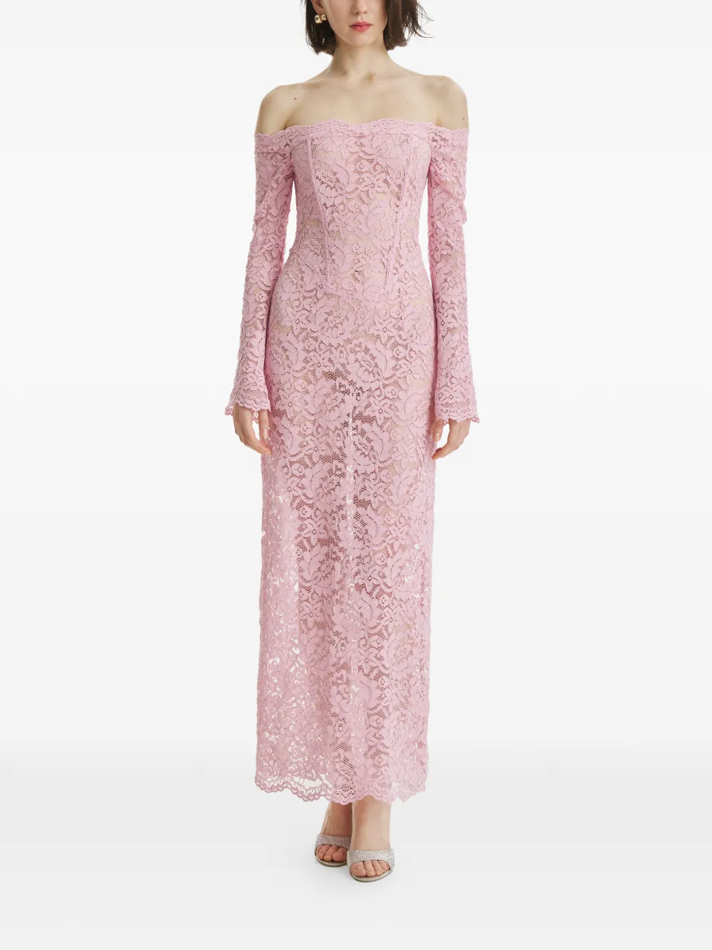 

Макси-платье из кружева с открытыми плечами 2310 Studio, розовый