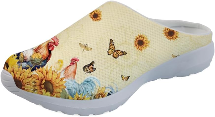 

Кроссовки Forchrinse Red Galaxy Space Mule для женщин и мужчин, с сеткой, легкие, без застежки, для ходьбы, Chicken Sunflower