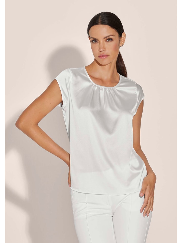 

MADELEINE Элегантная атласная блузка А-силуэта белого цвета