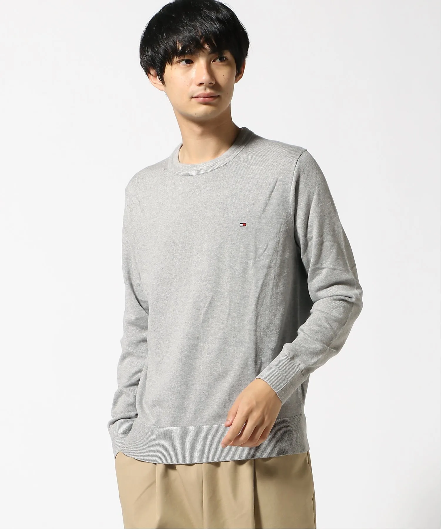Вязаный свитер с круглым вырезом из смеси хлопка и шелка TOMMY HILFIGER, Gray P61 — фото 3