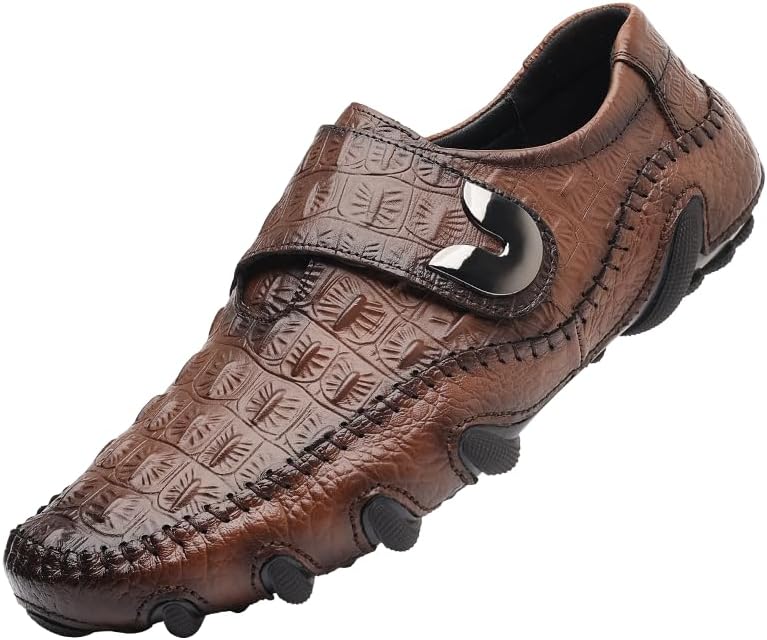 

Мужские повседневные лоферы Rui, мокасины для лодки, дышащие, из крокодиловой кожи, без шнурков, премиальная натуральная кожа, круглый носок, низкий верх Lhyxu, коричневый