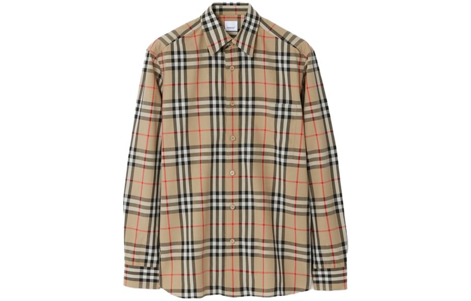 Винтажная клетчатая хлопковая рубашка Burberry, бежевая + упаковка в подарочном пакете (включая подарочный пакет) — фото 2