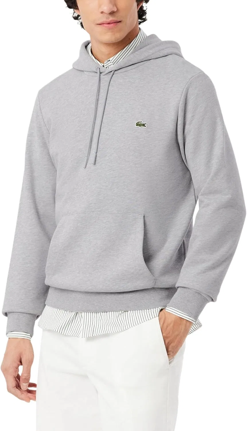 Толстовка мужская Lacoste с капюшоном, флисовая, серебро Chine