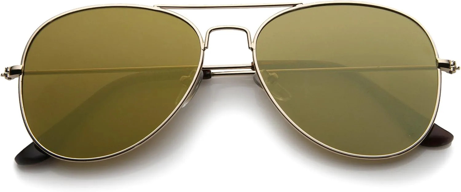 

Классические солнцезащитные очки-авиаторы zeroUV с двойной перемычкой, цветными зеркальными линзами и плоскими линзами, диаметр линз 55 мм, Gold / Gold Mirror
