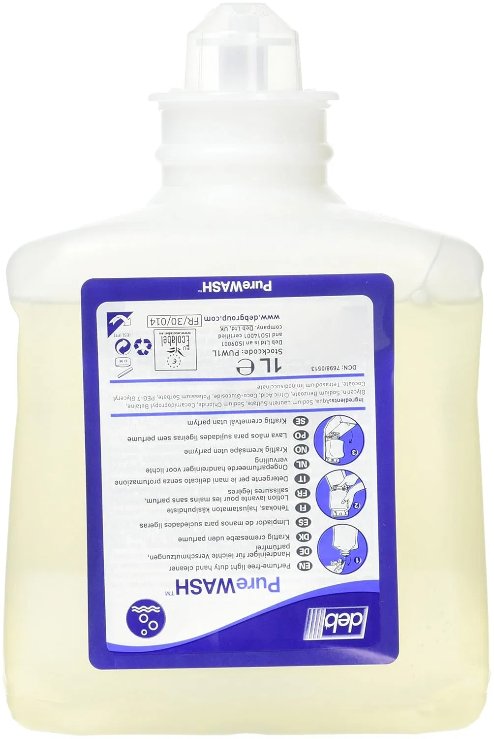 Жидкое мыло для рук DEB Pure Wash, 6 картриджей по 1 л, без отдушек Deb