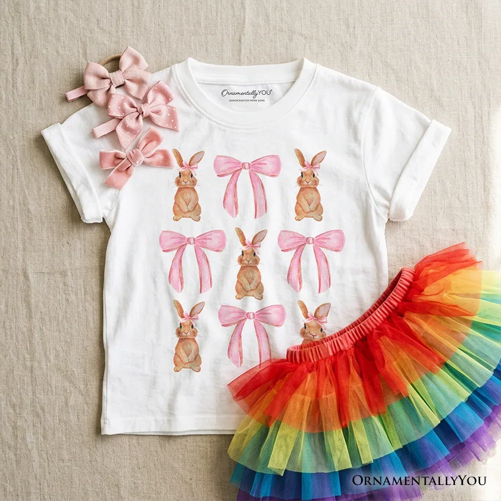 Детская футболка для мальчиков с принтом Cute Bunny Kids T-Shirt Easter Spring Graphic Tee OrnamentallyYou, White