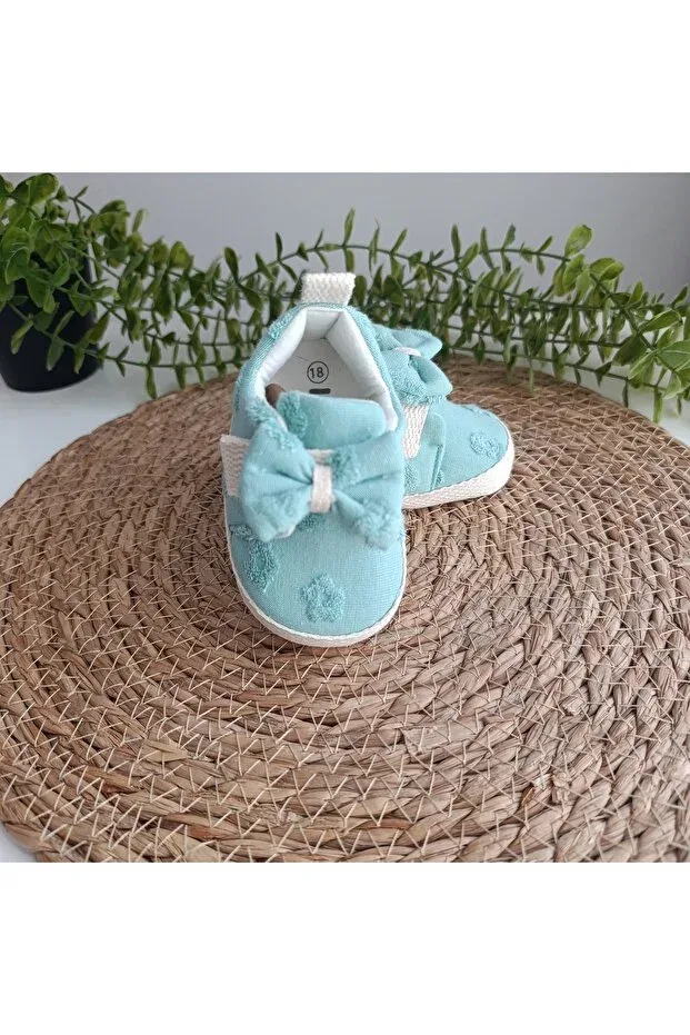 Детские пинетки для девочек с принтом 5204 flower & star pattern bow detailed baby girl first step booties shoes size 18-19 Leoncino, Green — фото 3