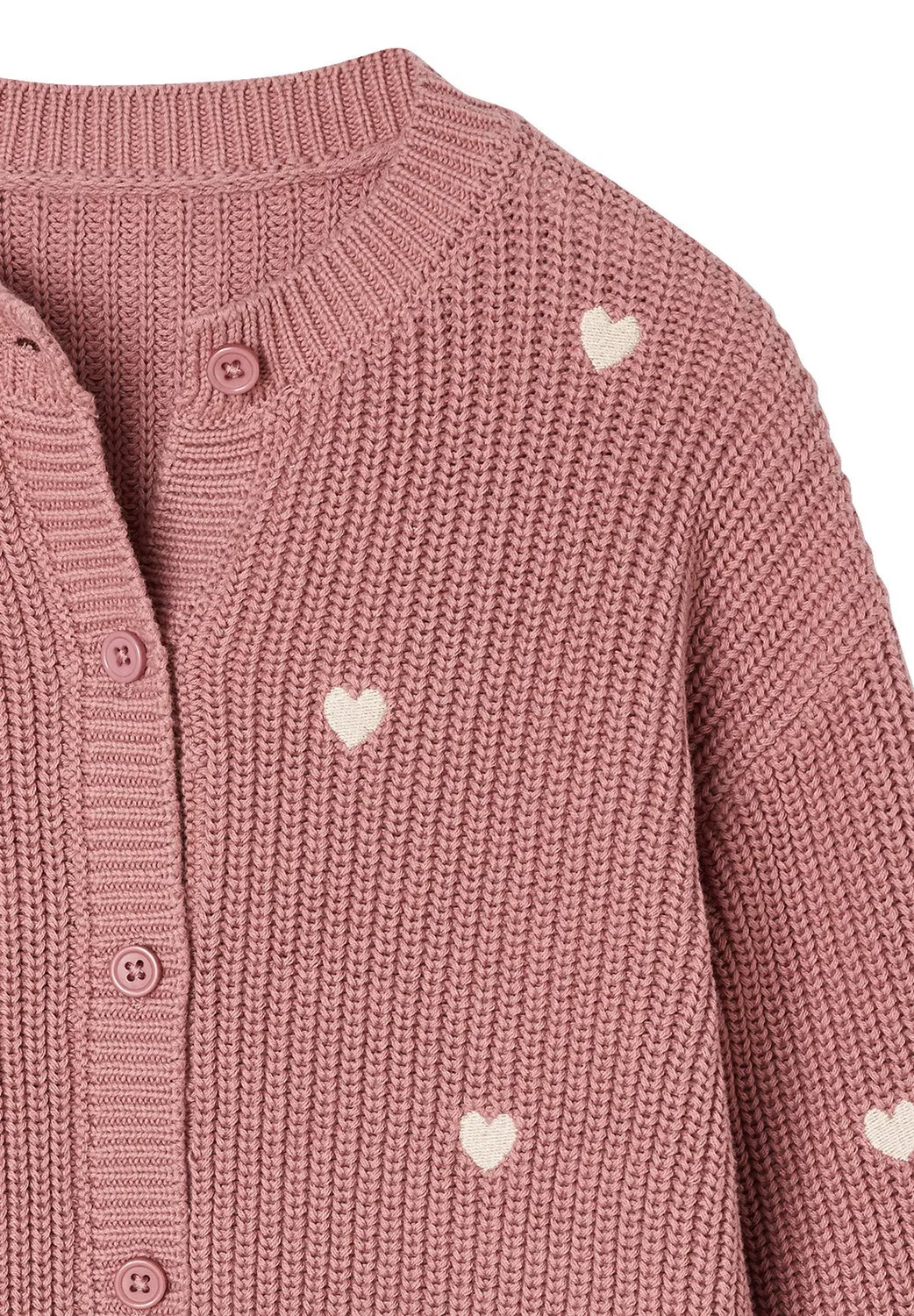 Mädchen strickjacke mit kleinenstickereien - кардиган Vertbaudet, Altrosa Herzen — фото 3