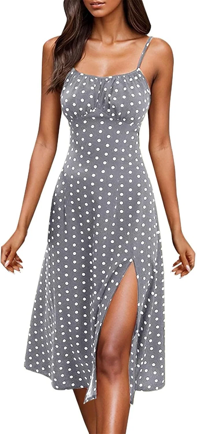 Женское летнее платье миди с цветочным принтом, Polka Dot, Grey