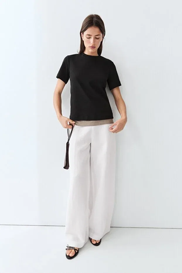 Женская хлопковая футболка с коротким рукавом Massimo Dutti, Black — фото 4