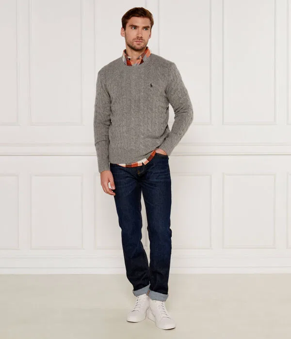 Мужской пуловер из шерсти Slim Fit Polo Ralph Lauren, серый — фото 2