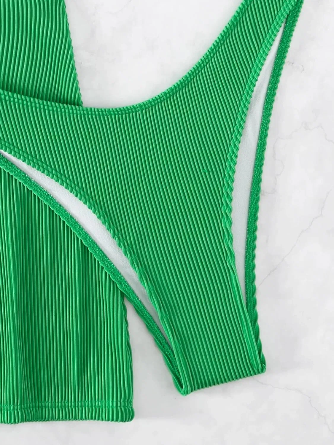 Женский бикини-комплект из 3 предметов с завязками на спине Halter, Green — фото 3