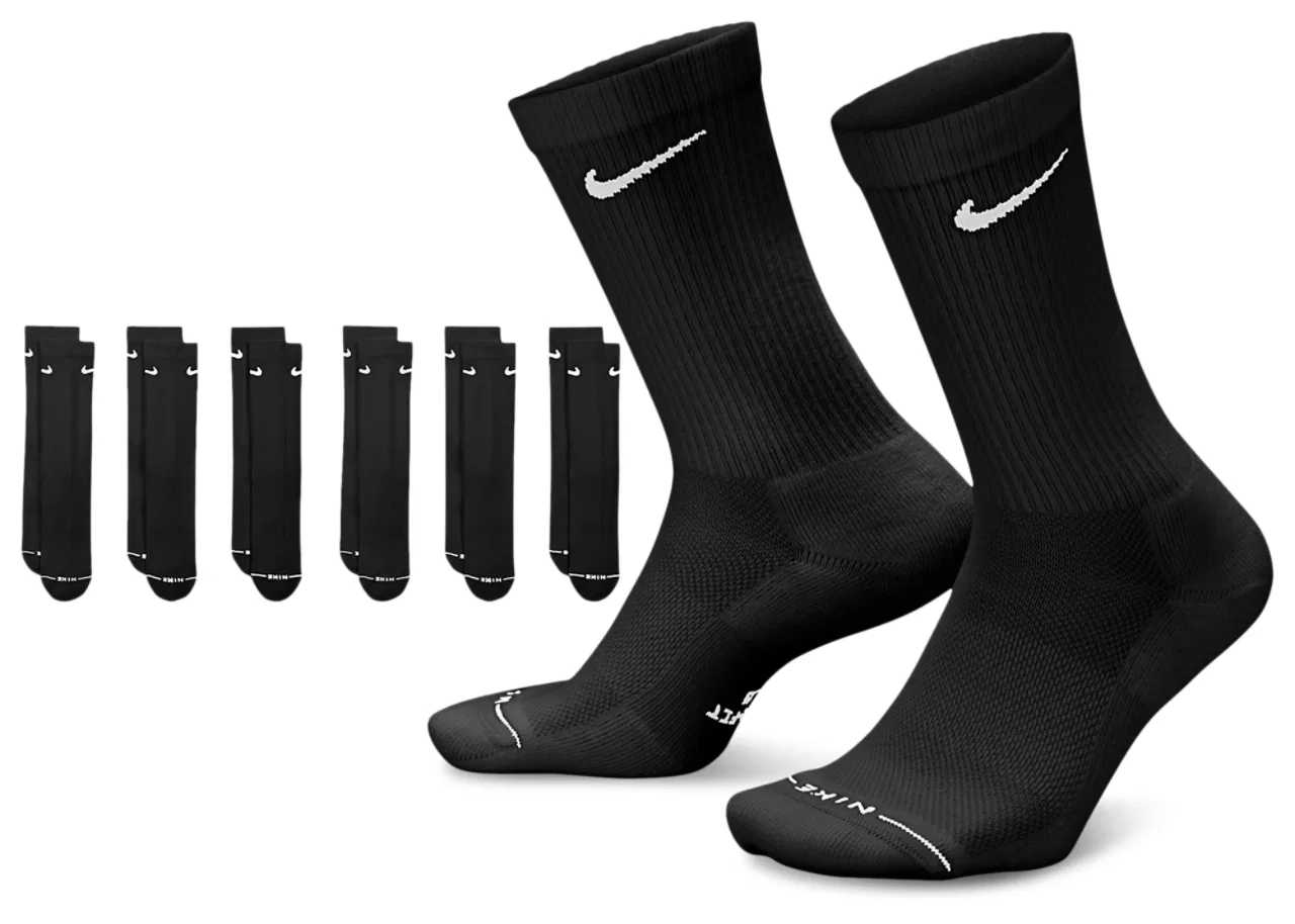 Носки Everyday Elevated Crew 6 пар Nike, черный/белый