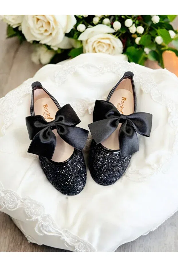 Детские балетки для девочек с принтом Patik Bebe, Black Glitter