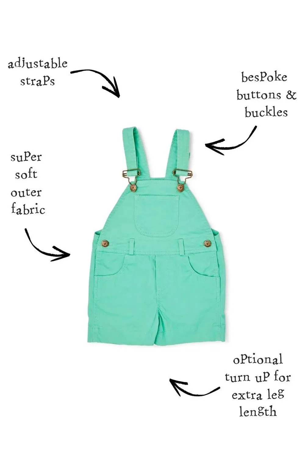 Детские джинсовые шорты-комбинезон Dotty Dungarees, Green — фото 4