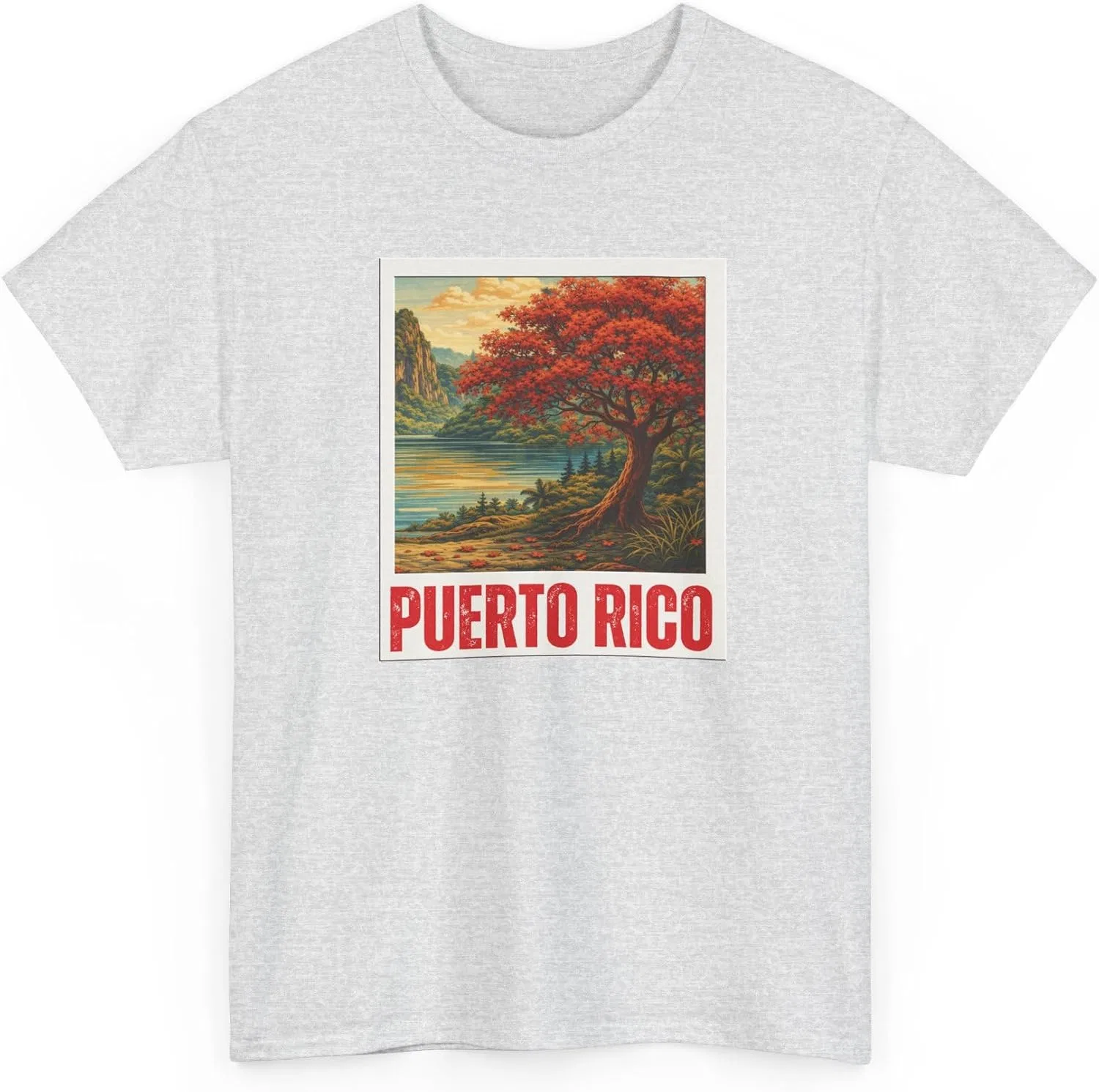 Мужская футболка с принтом Puerto Rico Scenic Boricua Heritage Mountain Flamboyan, пепельный