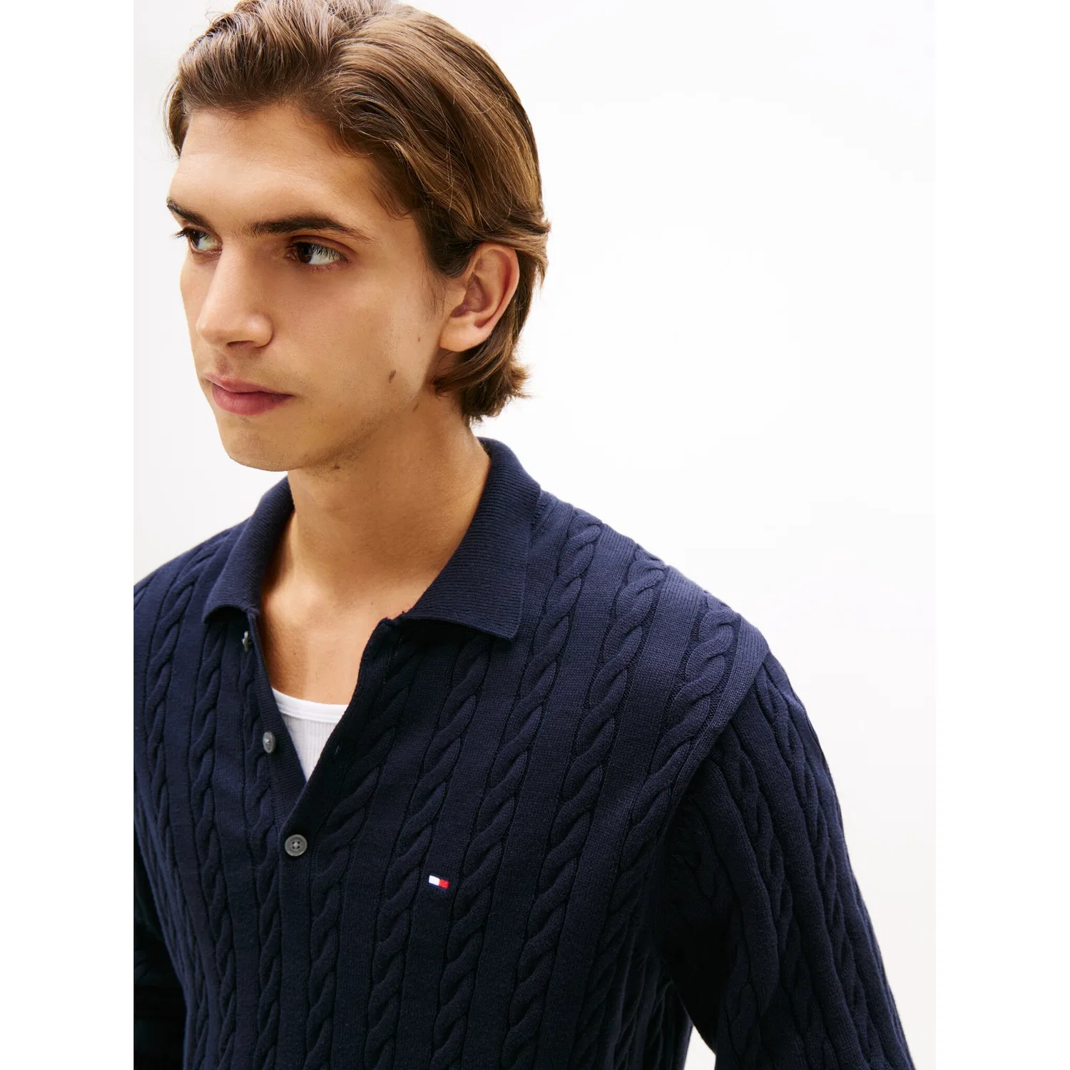 Мужской пуловер с поло-воротником с косичками Tommy Hilfiger, Desert Sky — фото 3