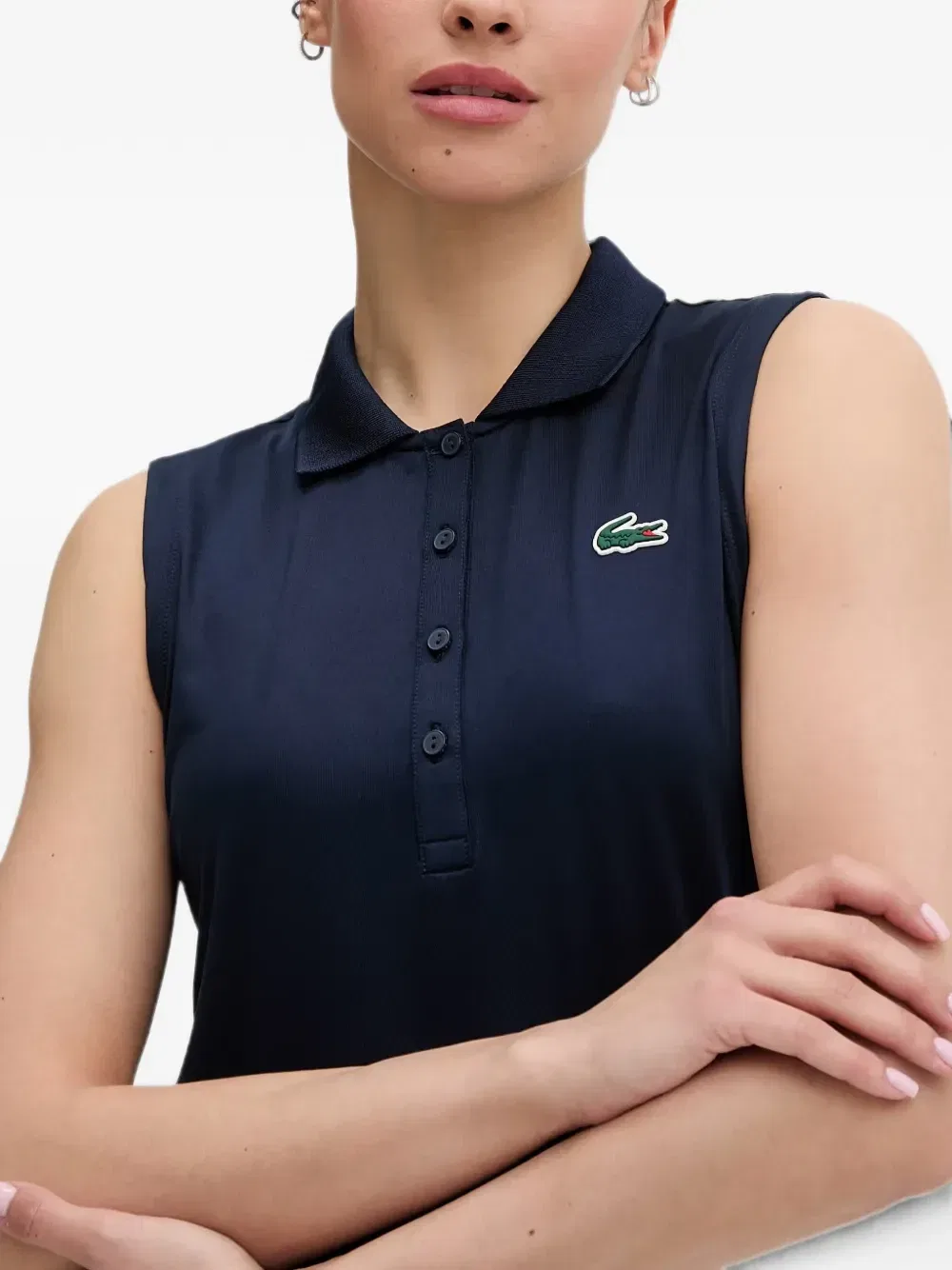 Рубашка-поло Lacoste без рукавов, с логотипом, синяя — фото 4