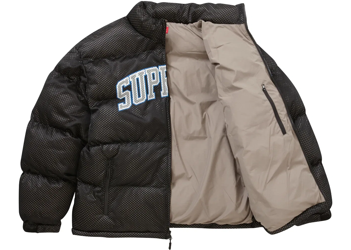 Мужская куртка-пуховик из сетки с принтом Supreme, Black — фото 2